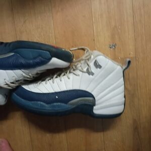 White and Navy High-Top Sneakers